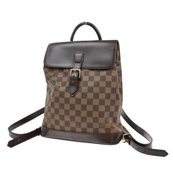 LOUIS VUITTON Logo Soho Backpack Bag Damier Ebene Leather Brown N51132 42YH493 - Picture 1 of 15